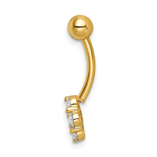 14K Gold Plated Flower and Cubic Zirconia Belly Button Ring