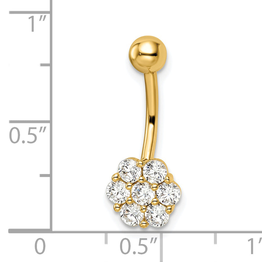 Aro para Ombligo con Flor y Circonita Cúbica, Calibre 14 en Oro de 14K