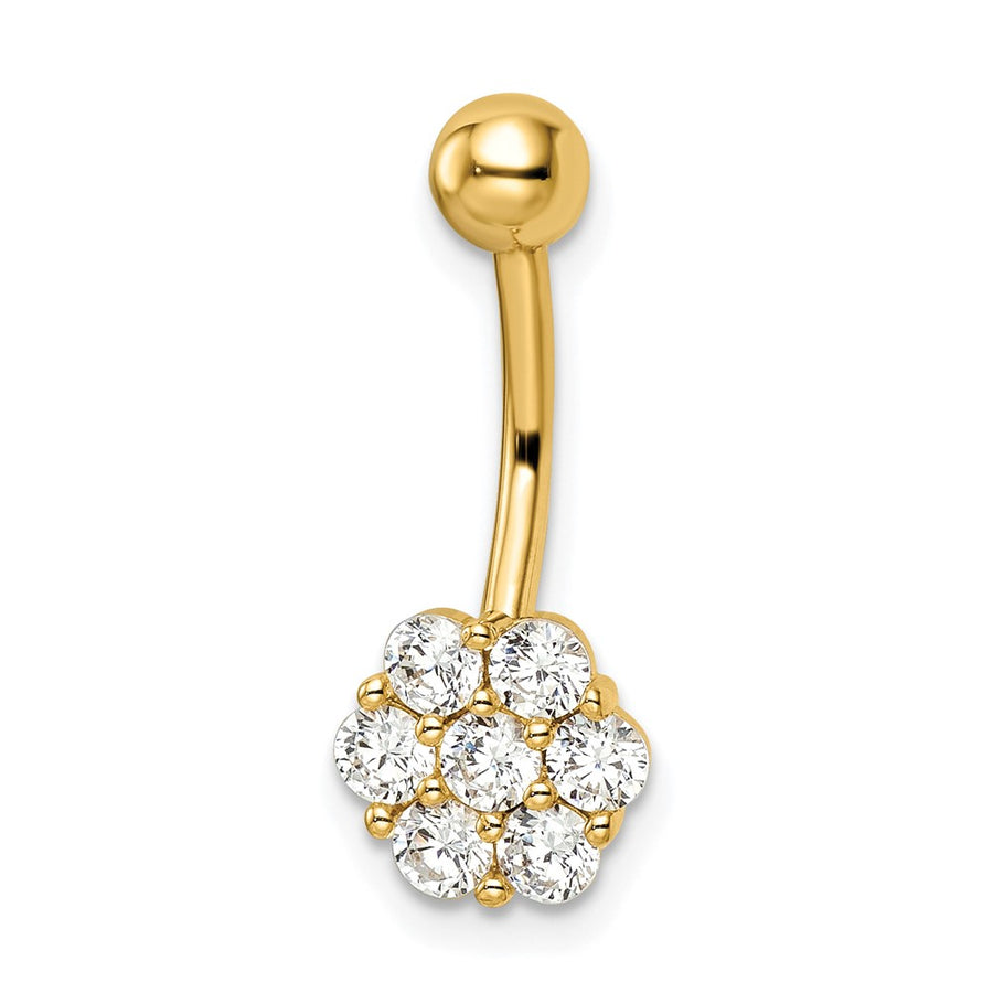 Aro para Ombligo con Flor y Circonita Cúbica, Calibre 14 en Oro de 14K