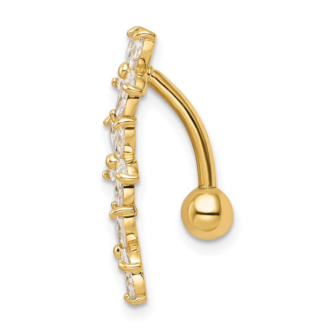 14k Gold Plated Belly Button Ring with 3 CZ Flowers