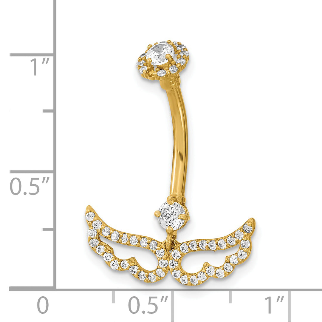14k Gold 14 Gauge Angel Wings Belly Button Ring