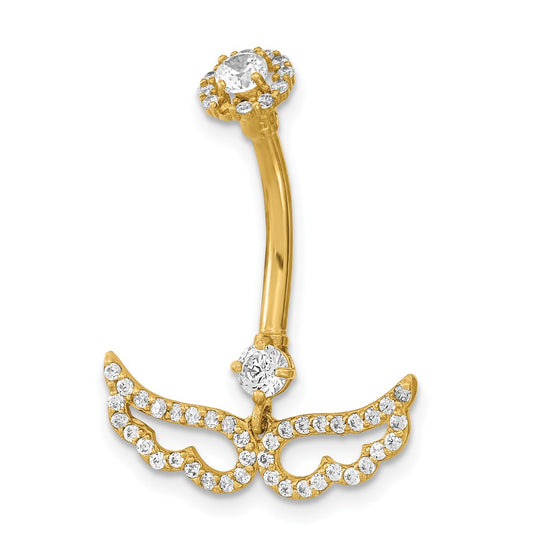 14k Gold 14 Gauge Angel Wings Belly Button Ring