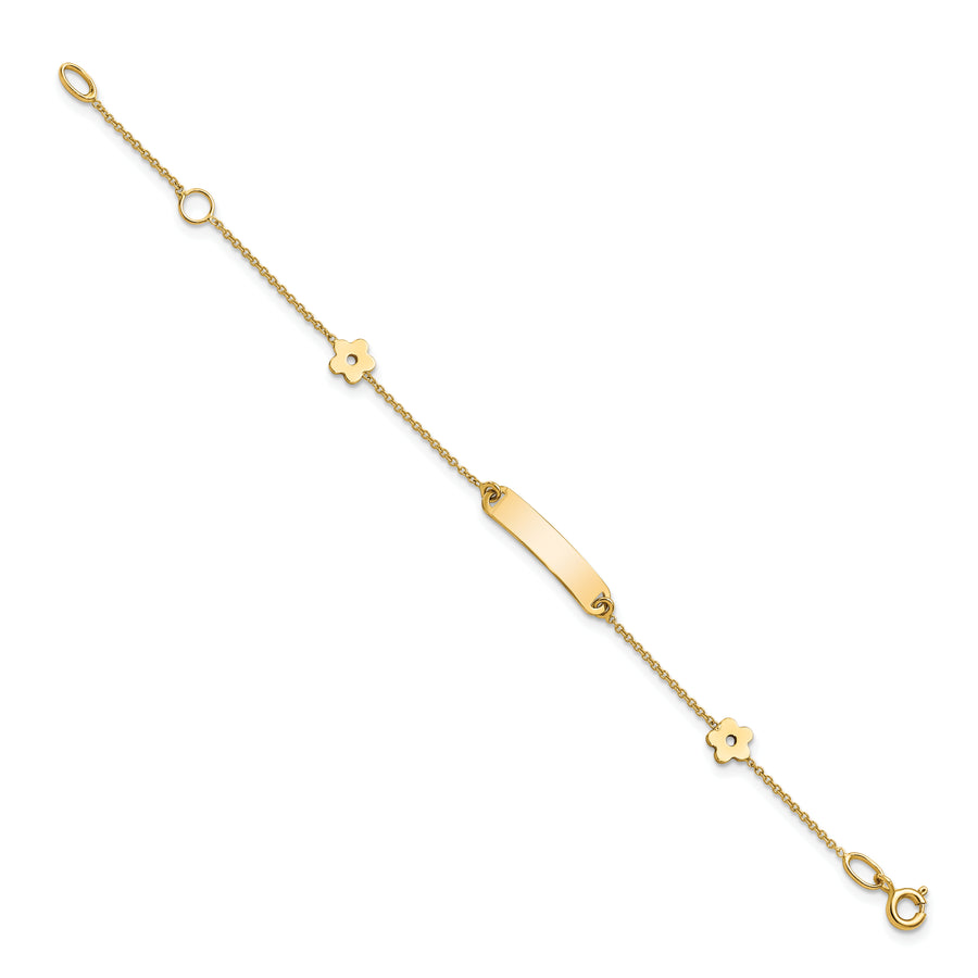 Pulsera Infantil Personalizada con ID y Flor de 14K Pulida