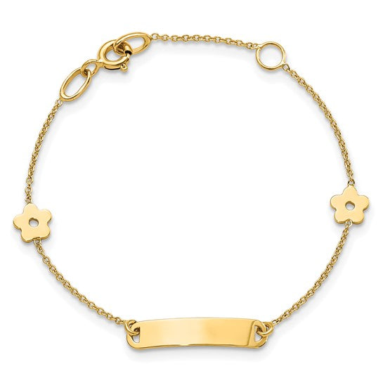 Pulsera Infantil Personalizada con ID y Flor de 14K Pulida
