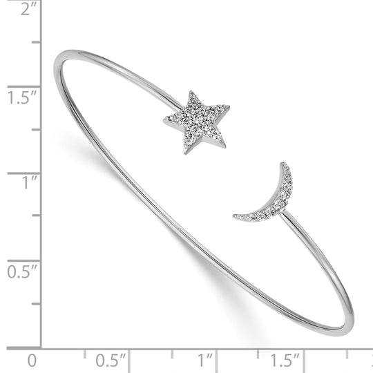  Brazalete tipo Esclava Flexible con Diamantes en forma de Luna y Estrella en Oro Blanco de 14K