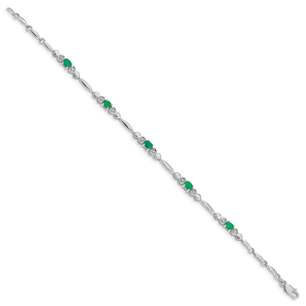 10K White Gold Bracelet with Diamonds and Emeralds