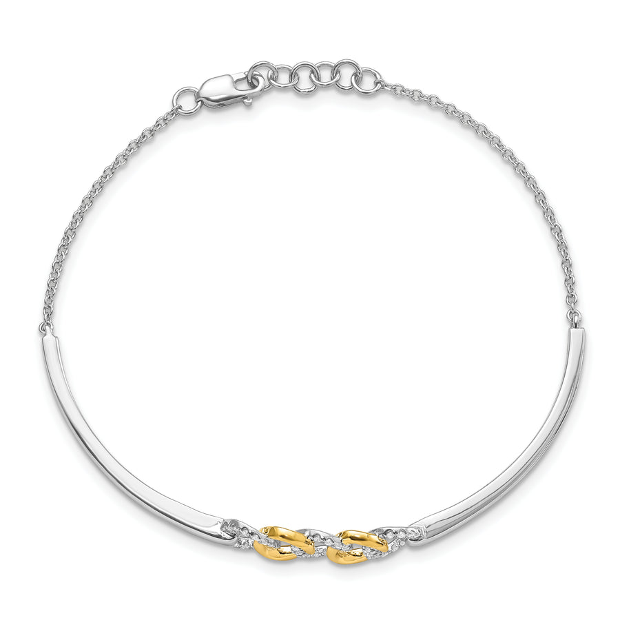 Pulsera 14k Two-Tone Pulido con Círculos de Diamante y Extensión de 0.5 in