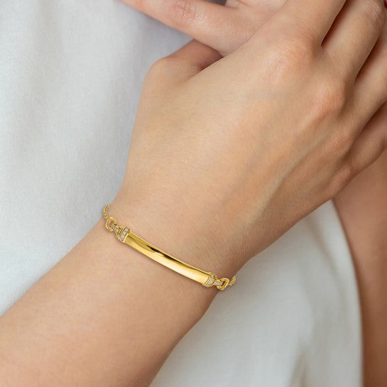 Pulsera de Identificación con Diamantes en Oro de 14k – 7 Pulgadas
