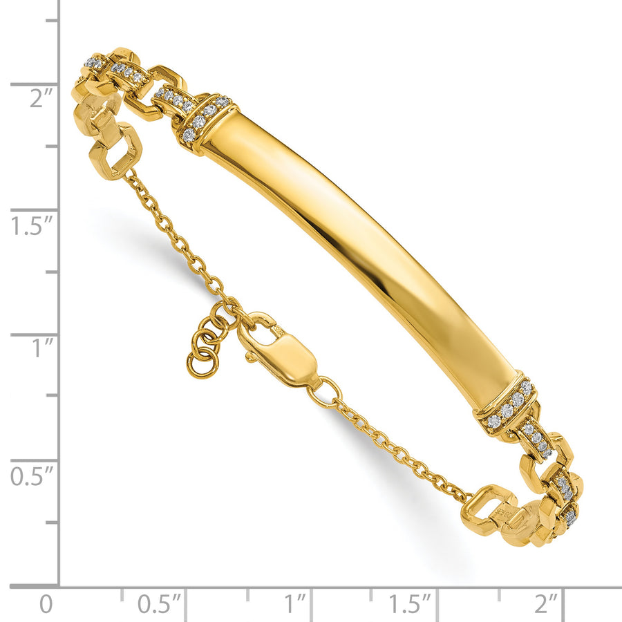Pulsera de Identificación con Diamantes en Oro de 14k – 7 Pulgadas