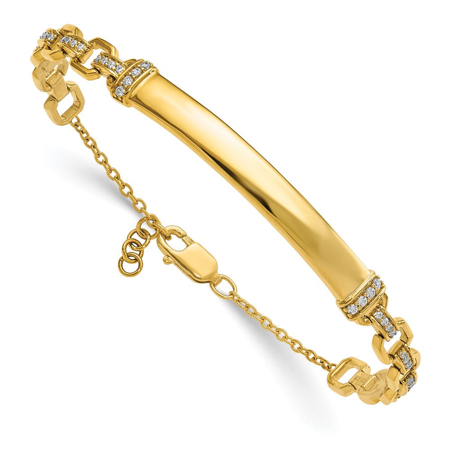 Pulsera de Identificación con Diamantes en Oro de 14k – 7 Pulgadas