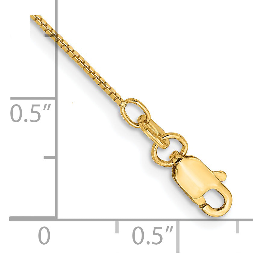 Pulsera de 7 pulgadas con eslabones tipo Caja de 0.7 mm en Oro Amarillo de 14k con Cierre de Langosta