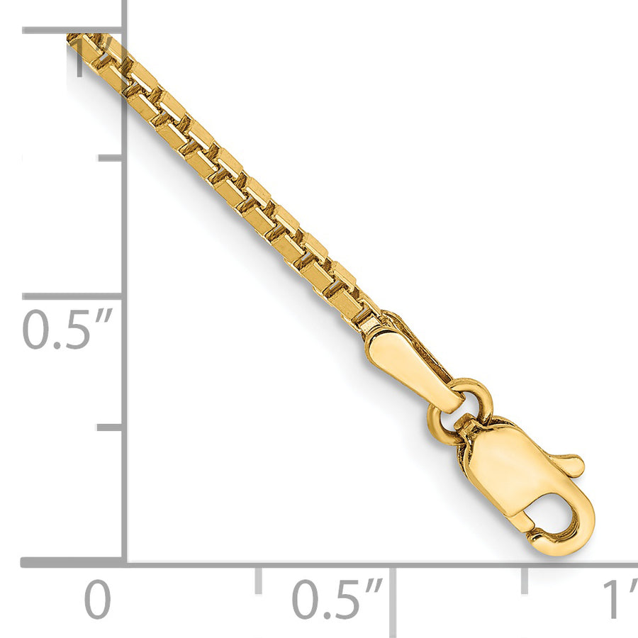 Tobillera de Oro de 14K de 9 Pulgadas y 1.5 mm con Cadena de Caja y Cierre de Langosta