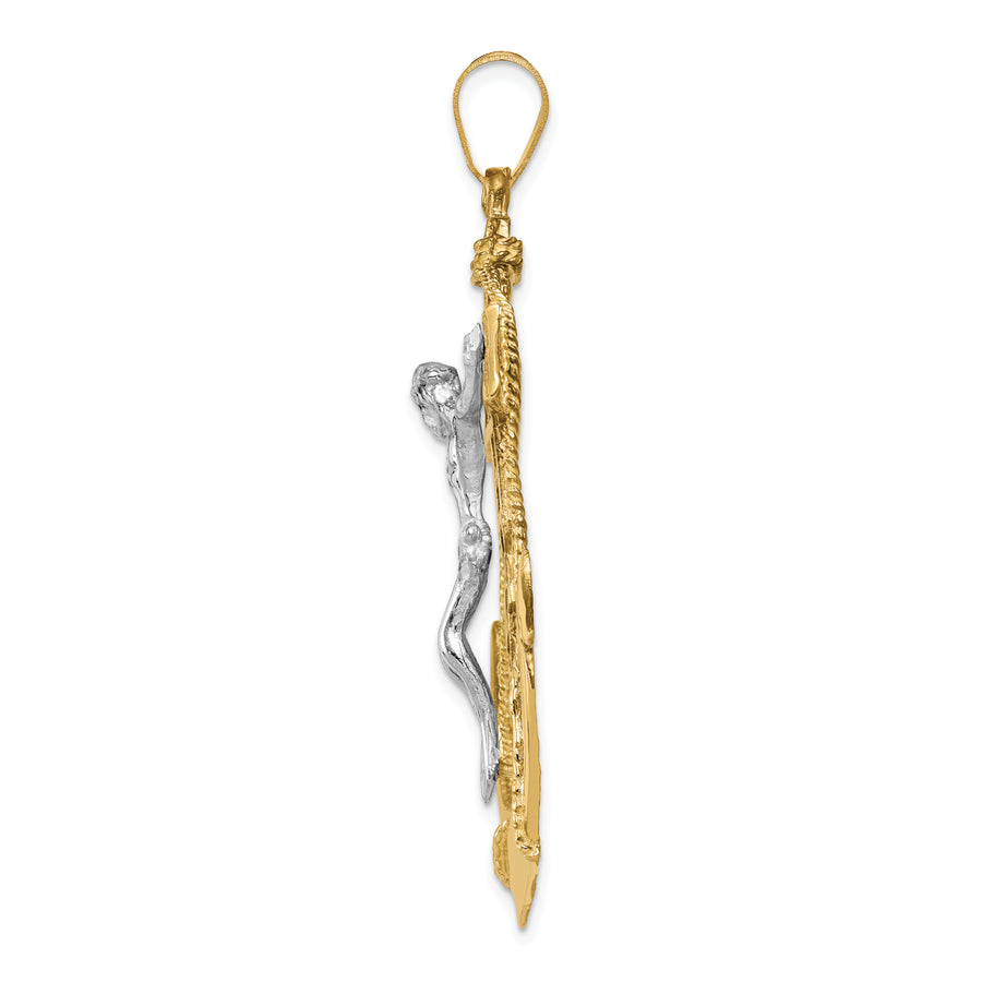 Colgante de Crucifijo Marinero en Oro de 14k Bicolor