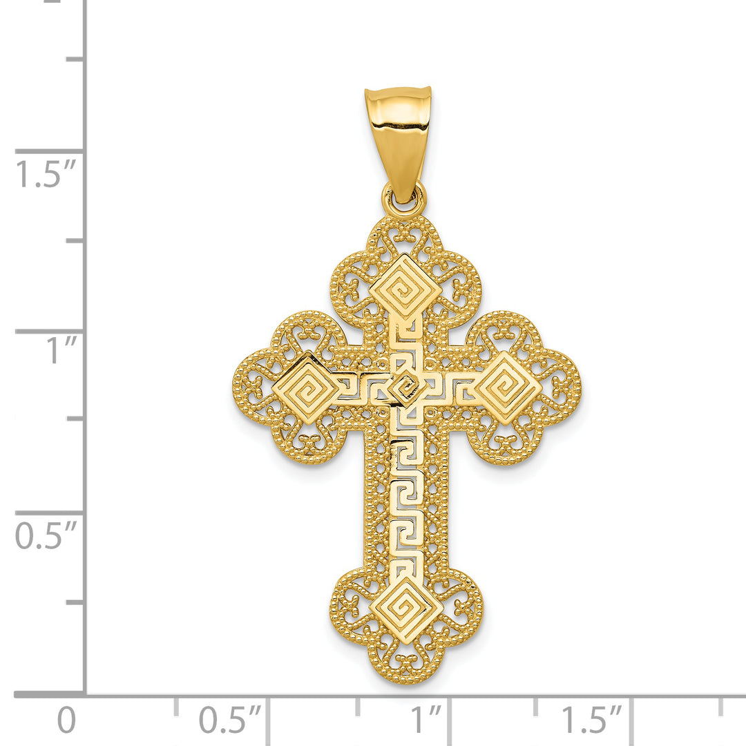 Greek Cross Pendant with Buttons in 14k Yellow Gold