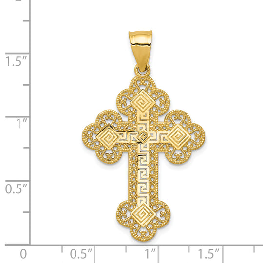 Greek Cross Pendant with Buttons in 14k Yellow Gold