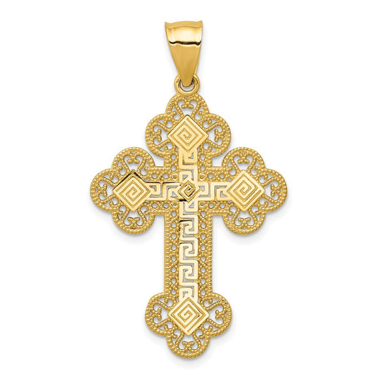 Greek Cross Pendant with Buttons in 14k Yellow Gold