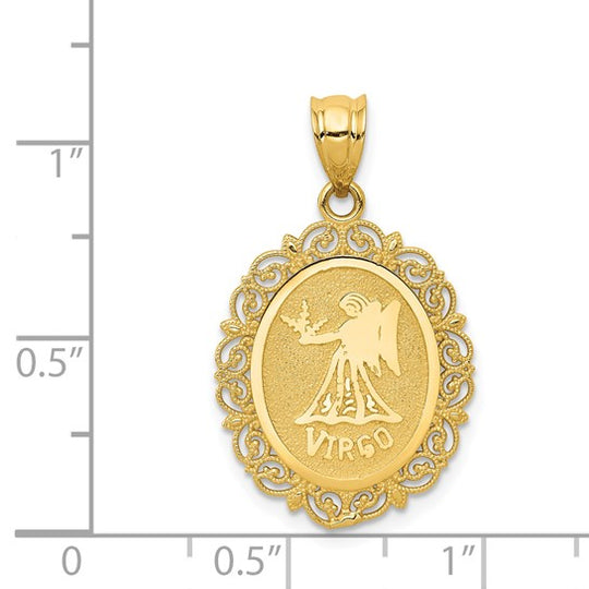 Dije del zodiaco Virgo de Oro Amarillo de 14k Sólido con Acabado Satinado y Pulido, Ovalado