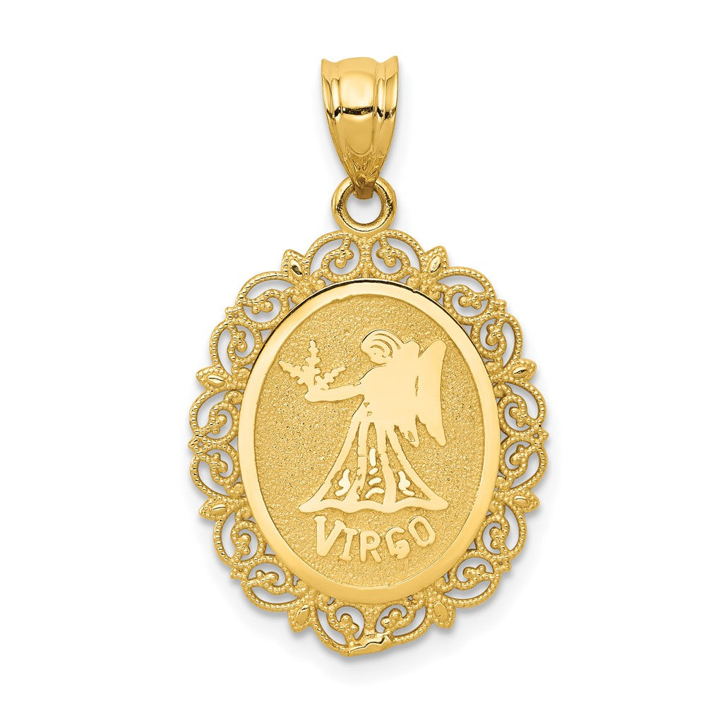 Dije del zodiaco Virgo de Oro Amarillo de 14k Sólido con Acabado Satinado y Pulido, Ovalado