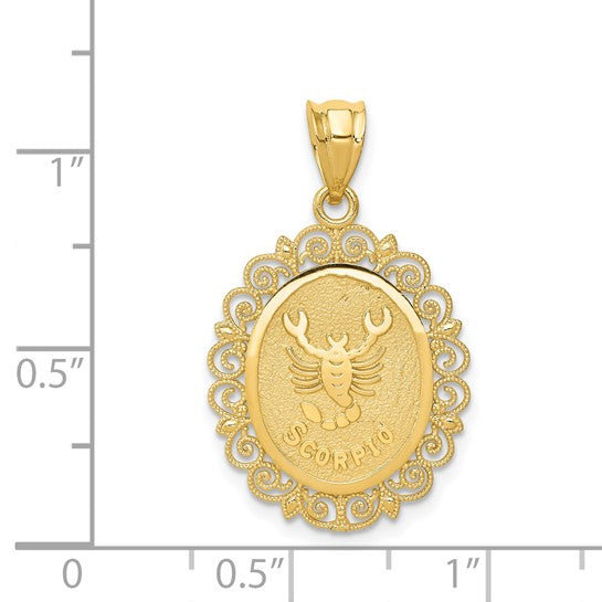 14k Solid Gold Scorpio Oval Pendant with Satin and Polished Finish