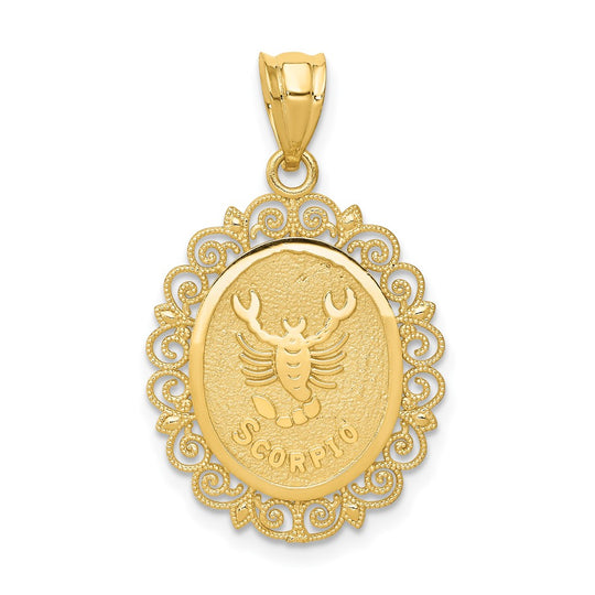 14k Solid Gold Scorpio Oval Pendant with Satin and Polished Finish