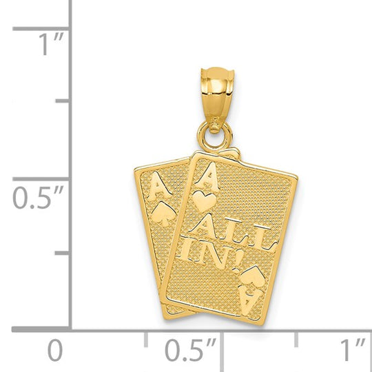 Dije "¡All In!" de Cartas As de Corazones y As de Picas en Oro Amarillo de 14k