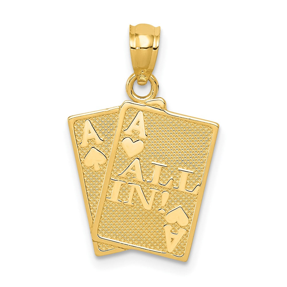 Dije "¡All In!" de Cartas As de Corazones y As de Picas en Oro Amarillo de 14k