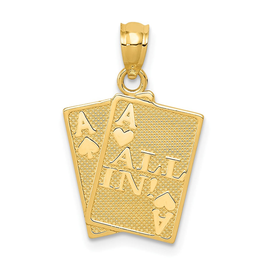 Dije "¡All In!" de Cartas As de Corazones y As de Picas en Oro Amarillo de 14k
