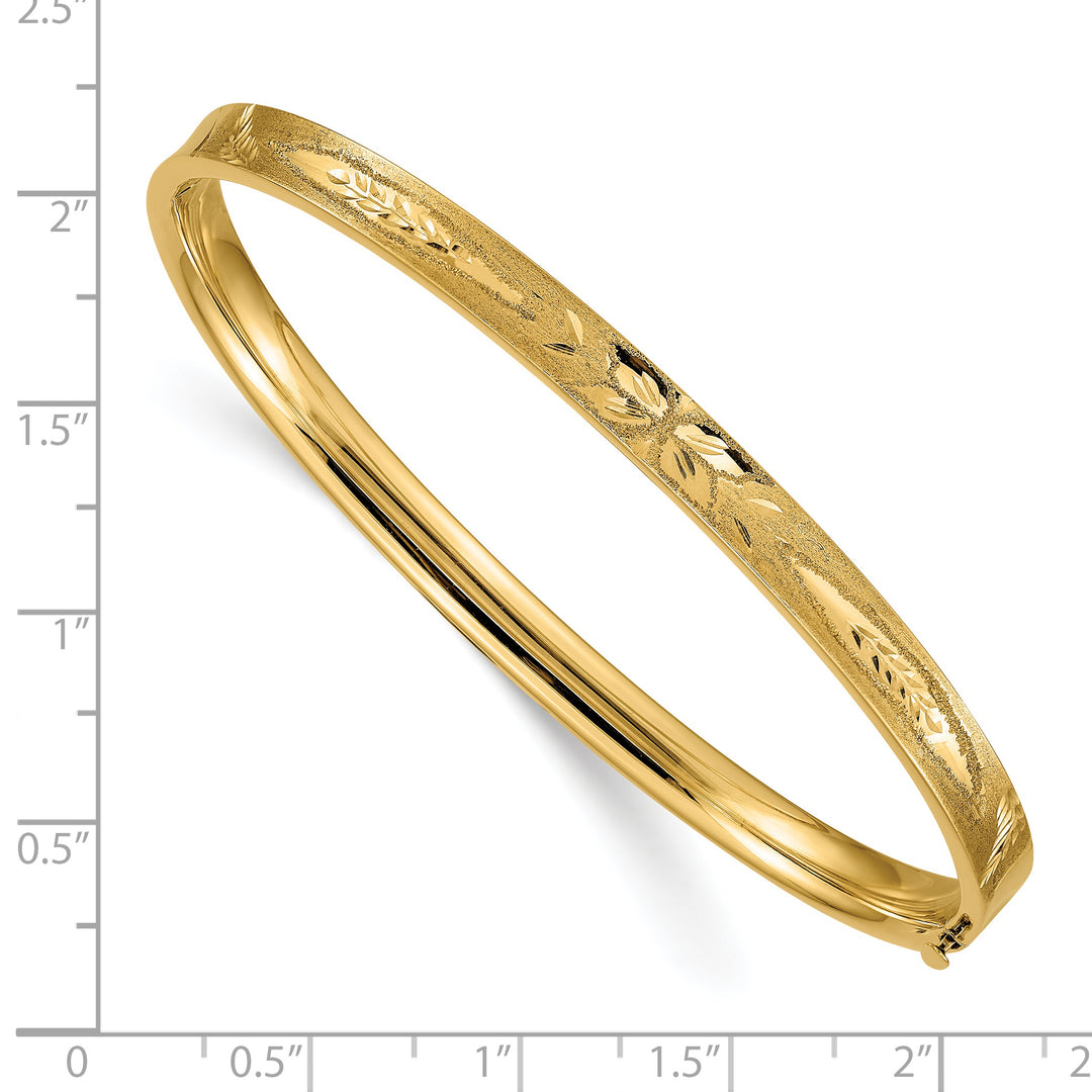 14K Yellow Gold Diamond Cut Concave Hinge Bracelet, Large Size (5mm)