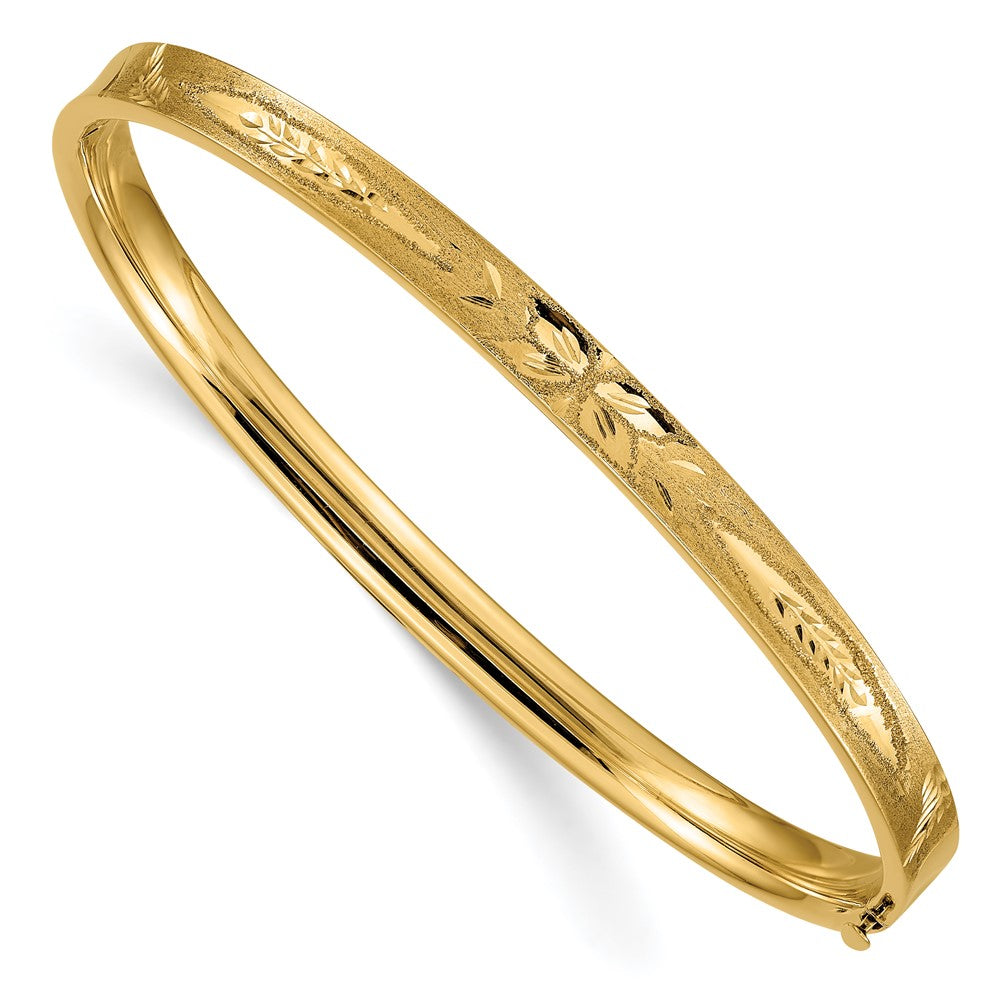 14K Yellow Gold Diamond Cut Concave Hinge Bracelet, Large Size (5mm)