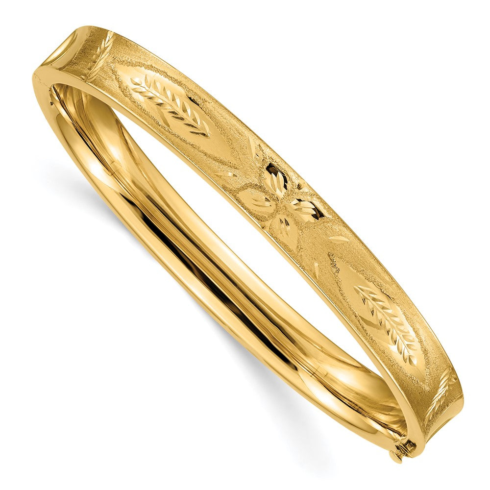 14K Yellow Gold Diamond-Cut Concave Hinged Bangle (5/16")