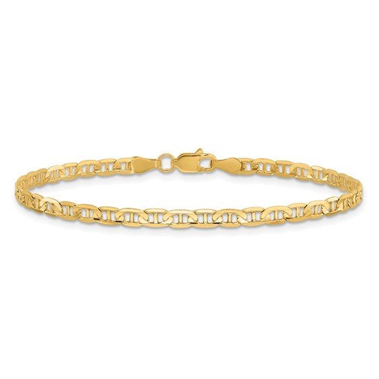 Tobillera 14K de 9 Pulgadas 3mm Ancla Cóncava con Cierre de Lobster