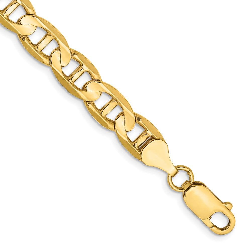 14k Yellow Gold Concave Anchor Bracelet, 7 inches, 7mm with Lobster Clasp