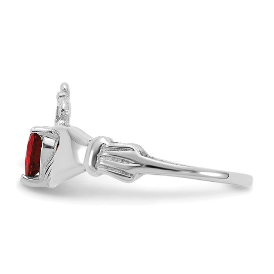 January Birthstone Claddagh Ring in 14K White Gold with Cubic Zirconia