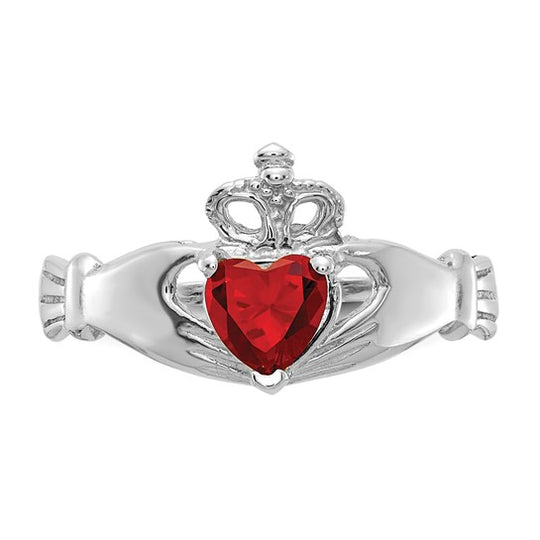 January Birthstone Claddagh Ring in 14K White Gold with Cubic Zirconia