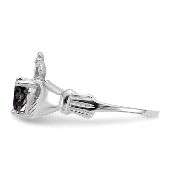 Claddagh Ring with June Birthstone in 14K White Gold and Cubic Zirconia