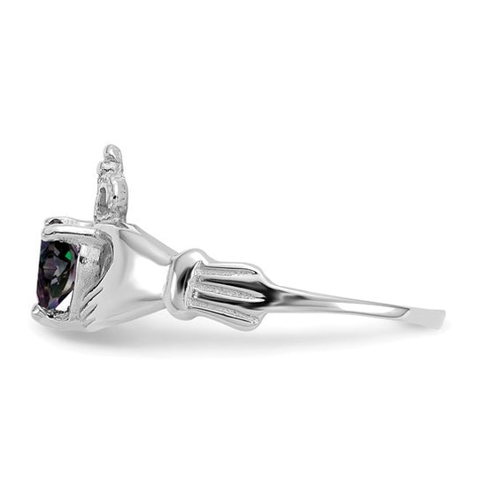 Claddagh Ring with June Birthstone in 14K White Gold and Cubic Zirconia