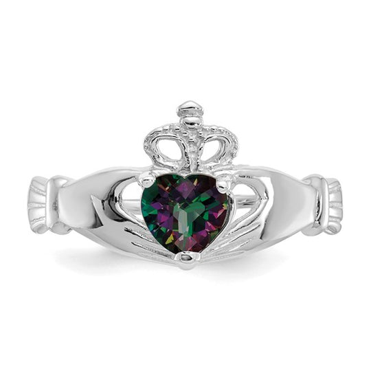 Claddagh Ring with June Birthstone in 14K White Gold and Cubic Zirconia