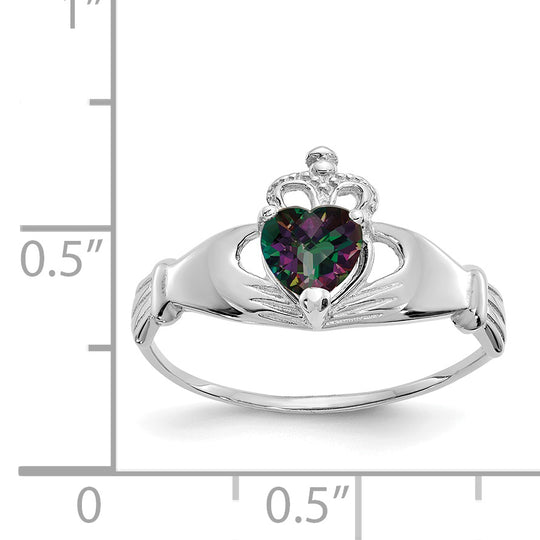 Claddagh Ring with June Birthstone in 14K White Gold and Cubic Zirconia