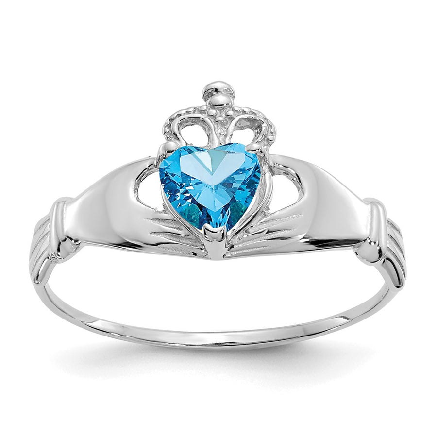 Anillo Claddagh con Piedra de Nacimiento de Diciembre en Oro Blanco de 14K y Circonia Cúbica