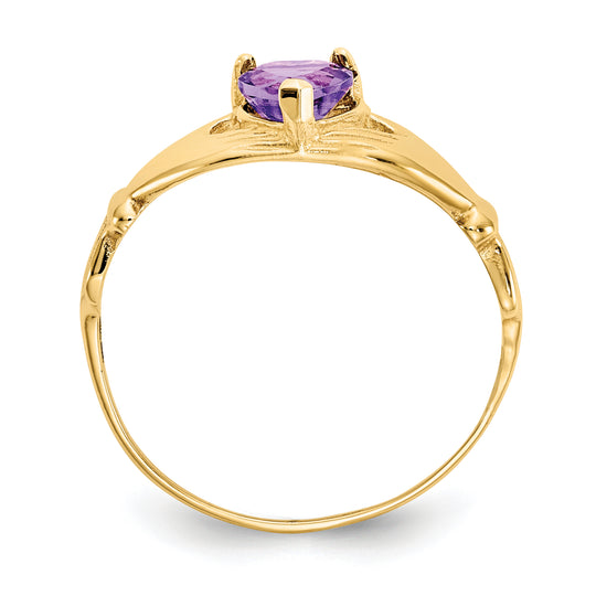 Anillo Claddagh con Piedra de Nacimiento de Febrero en Oro Amarillo de 14K y Circonia Cúbica