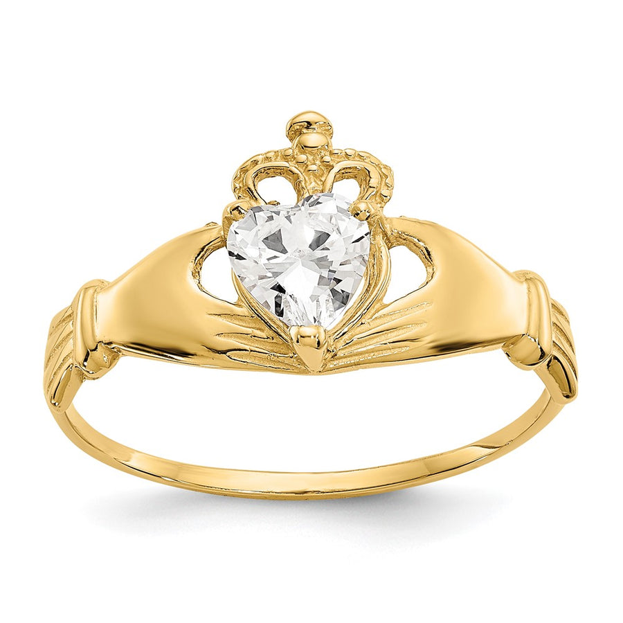 Anillo Claddagh con Piedra de Nacimiento en Oro Amarillo de 14K y Circonia Cúbica