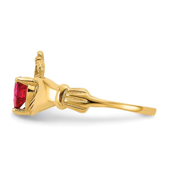 Claddagh Ring with July Birthstone in 14K Yellow Gold and Cubic Zirconia