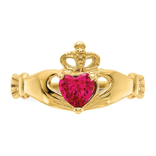 Claddagh Ring with July Birthstone in 14K Yellow Gold and Cubic Zirconia