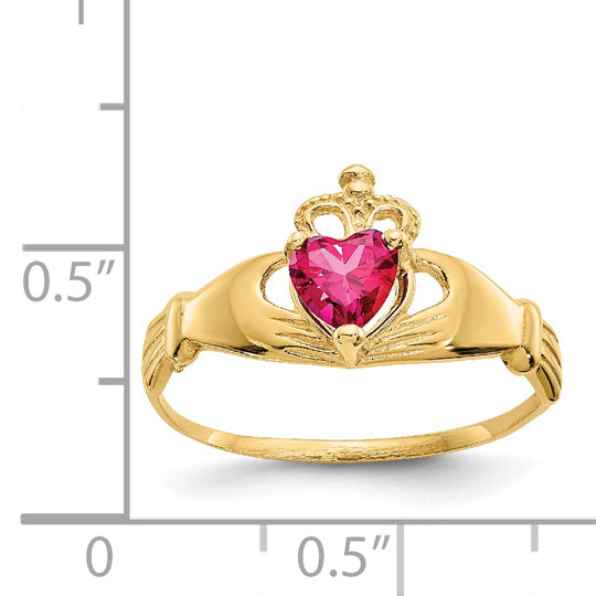 Claddagh Ring with July Birthstone in 14K Yellow Gold and Cubic Zirconia