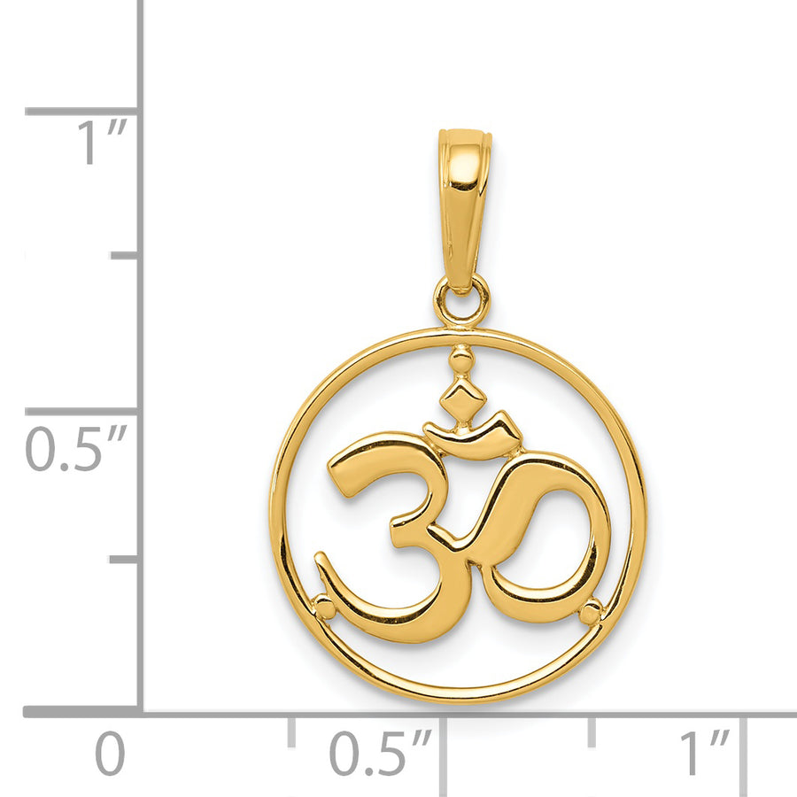Colgante con Símbolo Om de Yoga en Marco Redondo Cortado en Oro de 14k