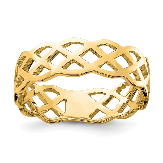 Anillo de Tejido Pulido en Oro Amarillo de 14k