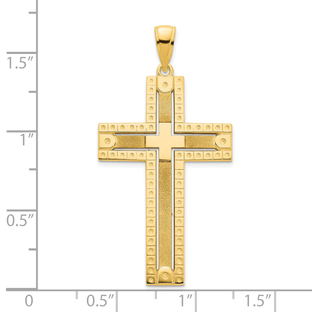 Fancy Sandblasted Cross Pendant in 14k Gold