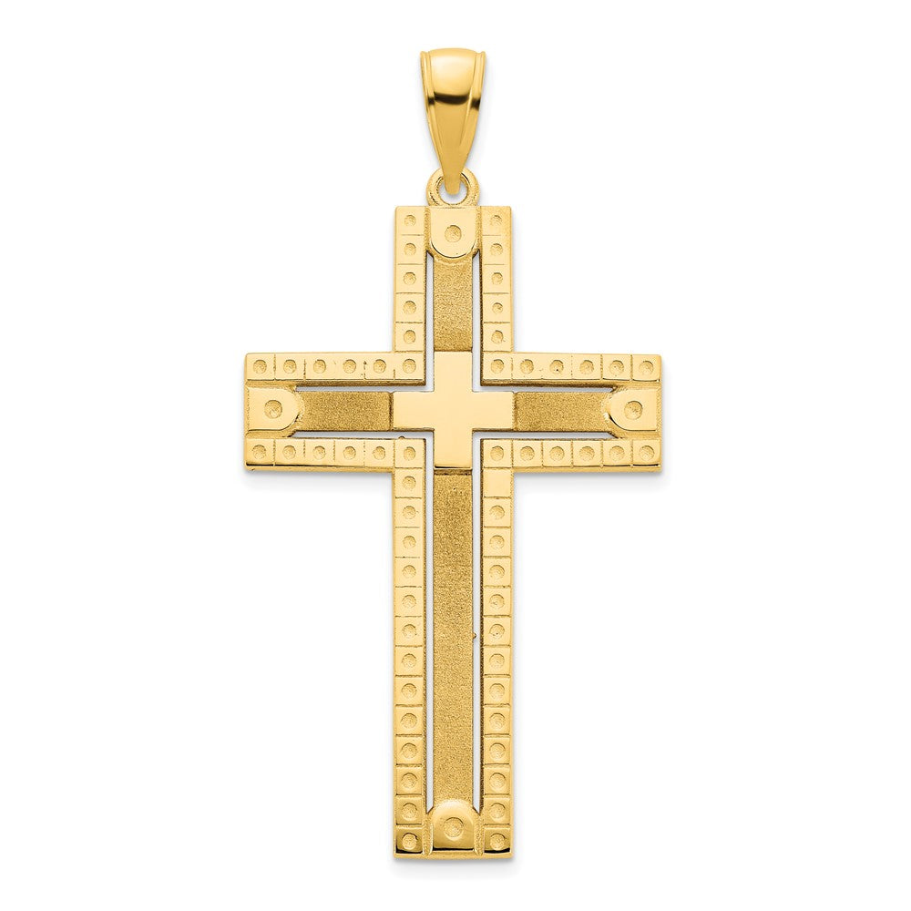 Fancy Sandblasted Cross Pendant in 14k Gold