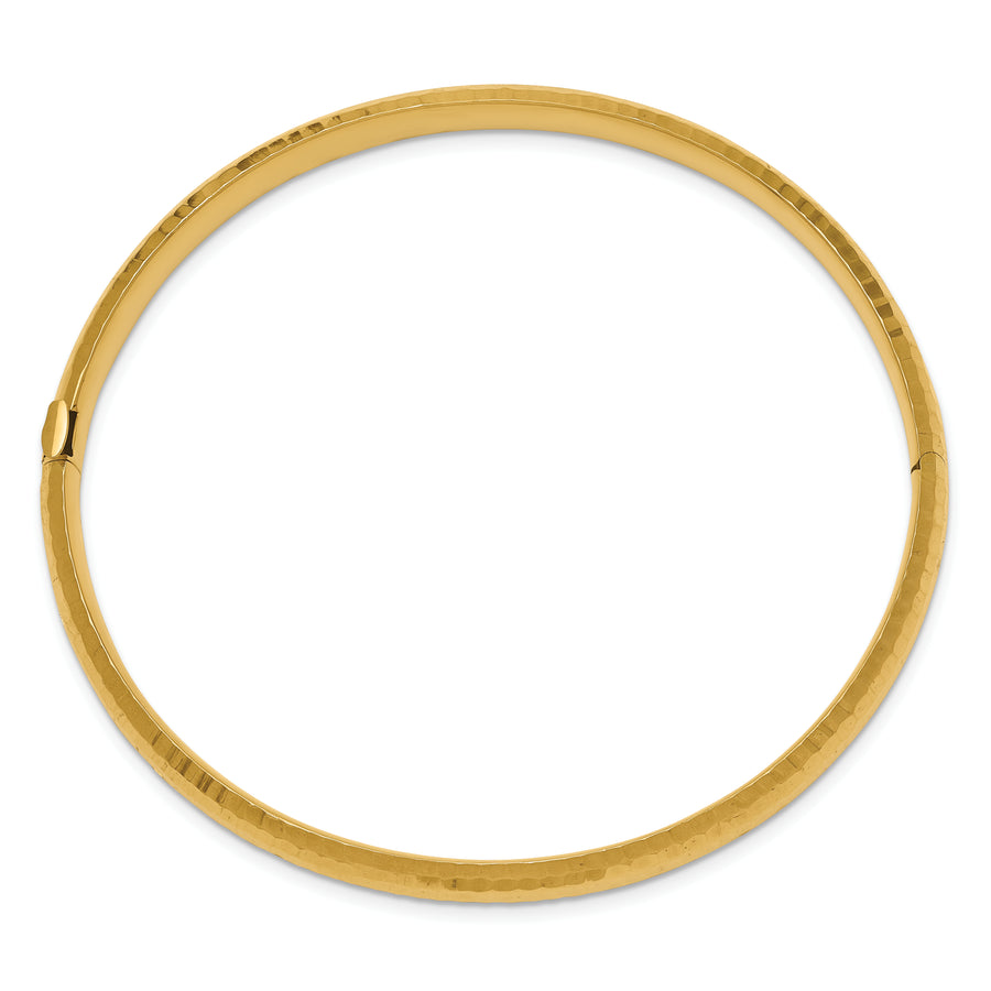 Brazalete Rígido con Bisagra de 14k 4/16 Martillado y de Estilo Elegante