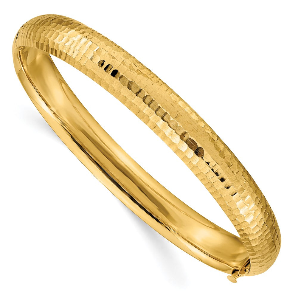 14k Yellow Gold Articulated Rigid Bracelet with Hammered Texture and Elegant Design